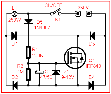 Softstartcu mosfet pentru becuri incandescente / halogeni