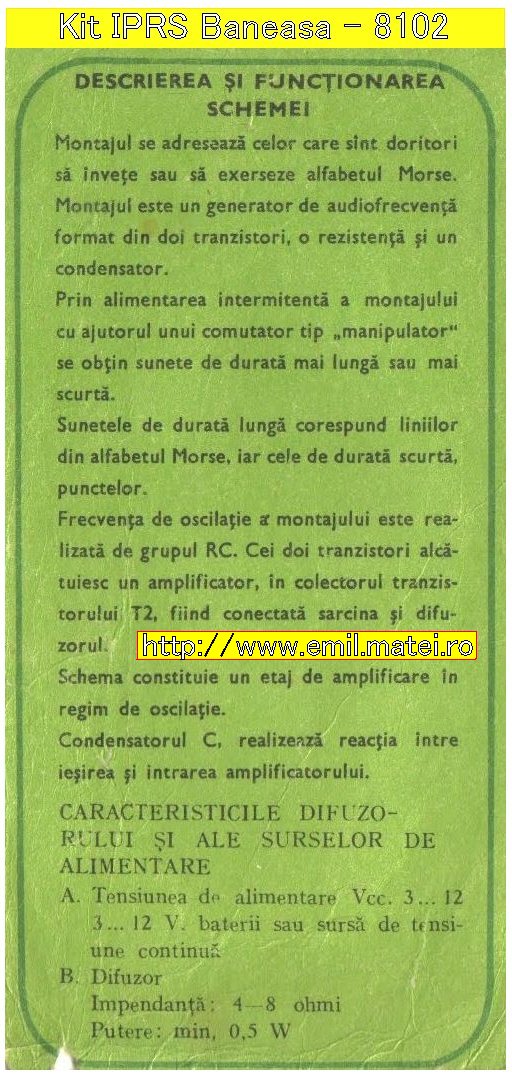Kit 8102 - Generator Morse - Descrierea si functionarea schemei Kit 8102 - Generator Morse - Descrierea si functionarea schemei