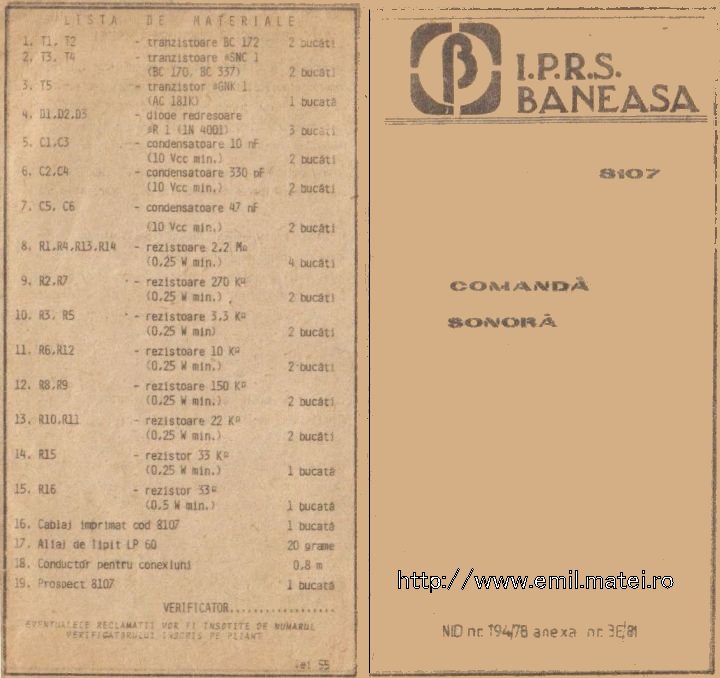 Kit 8107 - Comanda sonora - Lista de materiale Kit 8107 - Comanda sonora - Lista de materiale