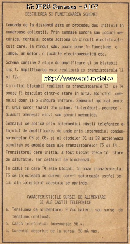 Kit 8107 - Comanda sonora - Descrierea si functionarea schemei Kit 8107 - Comanda sonora - Descrierea si functionarea schemei