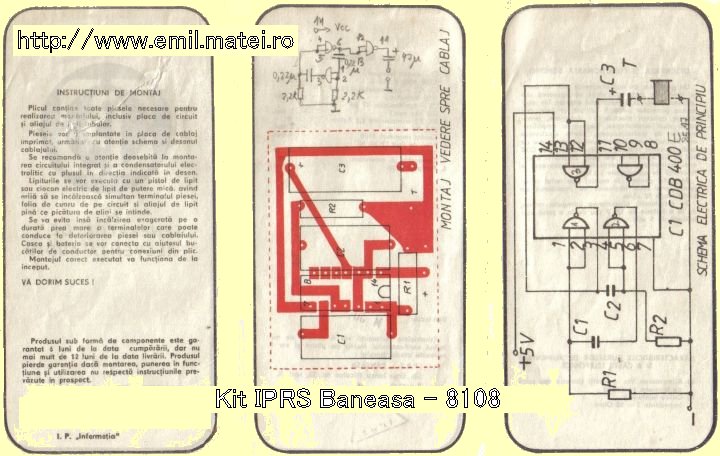 Kit 8108 - Generator de frecventa audio - Schema electrica si PCB - Instructiuni de montaj Kit 8108 - Generator de frecventa audio - Schema electrica si PCB - Instructiuni de montaj