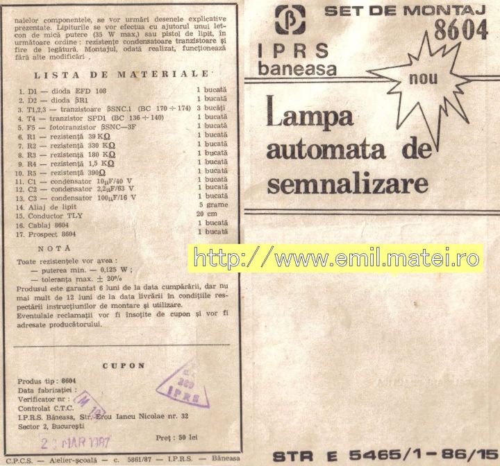 Kit 8604 - Lampa automata de semnalizare - Lista de materiale Kit 8604 - Lampa automata de semnalizare - Lista de materiale