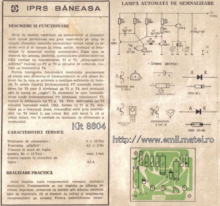 Kit 8604 - Lampa automata de semnalizare - Schema electrica si PCB - Descrierea si functionarea Kit 8604 - Lampa automata de semnalizare - Schema electrica si PCB - Descrierea si functionarea