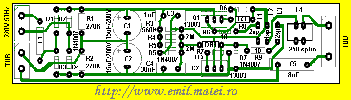 PCB balast electronic pentru lampi fluorescente de 6W PCB balast electronic pentru lampi fluorescente de 6W