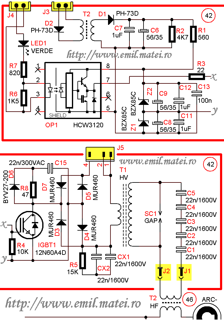 Schema electrica Cebora TIG SOUND AC/DC 1835/M - HF board Schema electrica Cebora TIG SOUND AC/DC 1835/M - HF board
