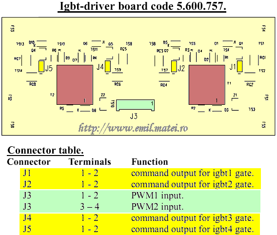 Cebora TIG SOUND AC/DC 1835/M - Layout IGBT-driver board cod 5.600.757 Cebora TIG SOUND AC/DC 1835/M - Layout IGBT-driver board cod 5.600.757