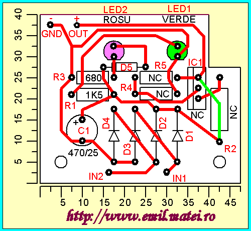 PCB incarcator acumulator cu gel, pentru lanterna (12V-300mA)