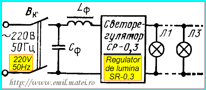 Schema de conectare la reta a variatorului de lumina rusesc SR-0,3 Schema de conectare la retea a variatorului de lumina rusesc SR-0,3