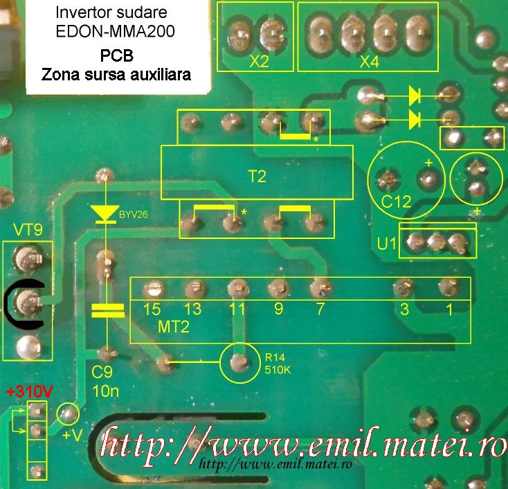 PCB zona sursa auxiliara invertor de sudare EDON MMA 200 PCB zona sursa auxiliara invertor de sudare EDON MMA 200