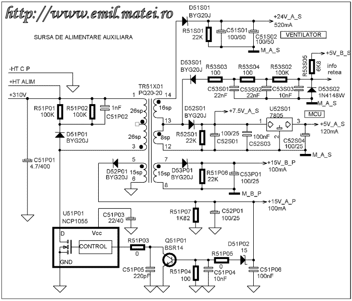 Schema electrica sursa auxiliara GYS4000 Schema electrica sursa auxiliara GYS4000
