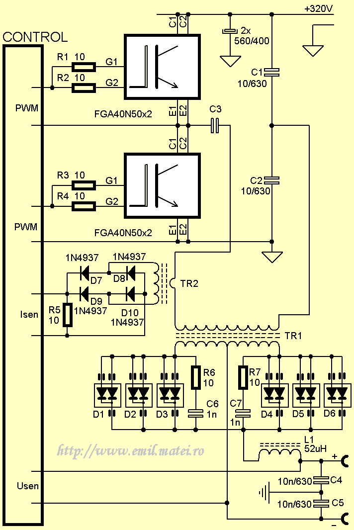 Schema invertor de sudare - topologie semipunte - etaje de putere cu IGBT Schema invertor de sudare - topologie semipunte - etaje de putere cu IGBT