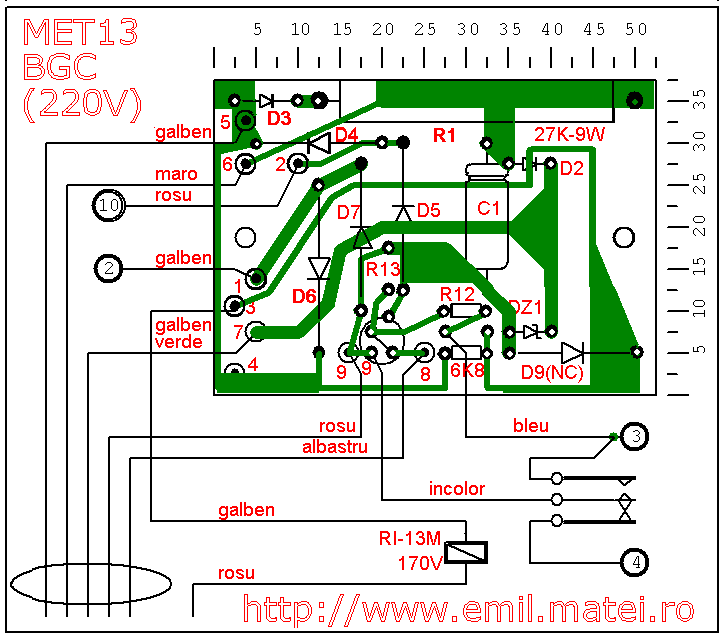Temporizator MET-13 220V PCB circuite alimentare