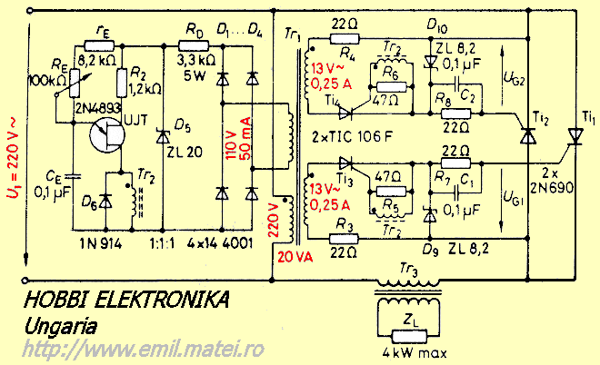 Variator cu tiristoare antiparalel cu sarcina RL Variator cu tiristoare antiparalel cu sarcina RL