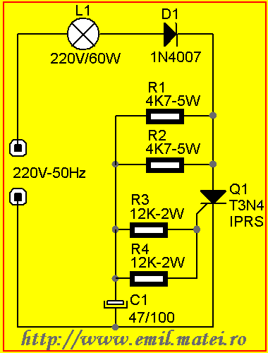 schema electrica blinker cu bec incandescent de 220V