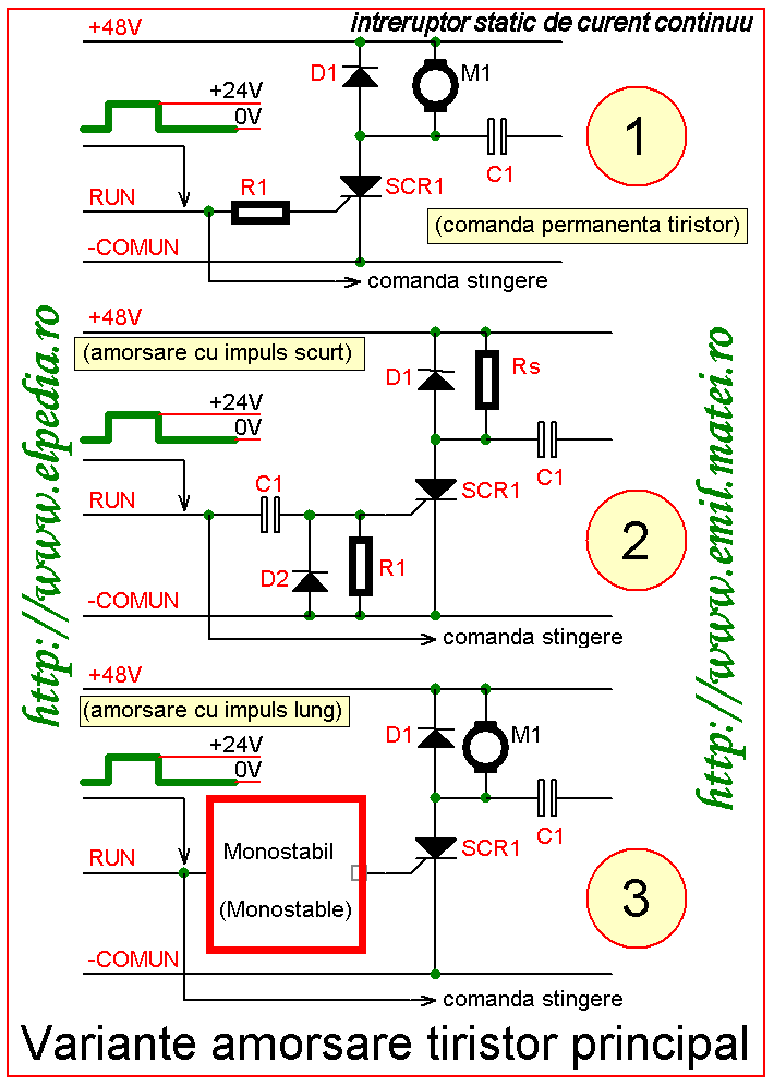 Intreruptor cu tiristoare in curent continuu - Variante amorsare tiristor principal Intreruptor cu tiristoare in curent continuu - Variante amorsare tiristor principal