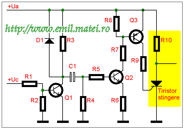 Intreruptor cu tiristoare in curent continuu - Varianta comanda tiristor de stingere Intreruptor cu tiristoare in curent continuu - Varianta comanda tiristor de stingere