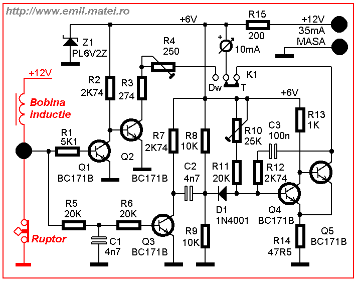Schema electrica turometru-dwellmetru auto cu tranzistoare