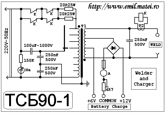 Schema electrica transformator de sudare cu incarcator TSB90-1, tip TDZ-901U3 Schema electrica transformator de sudare cu incarcator TSB90-1, tip TDZ-901U3