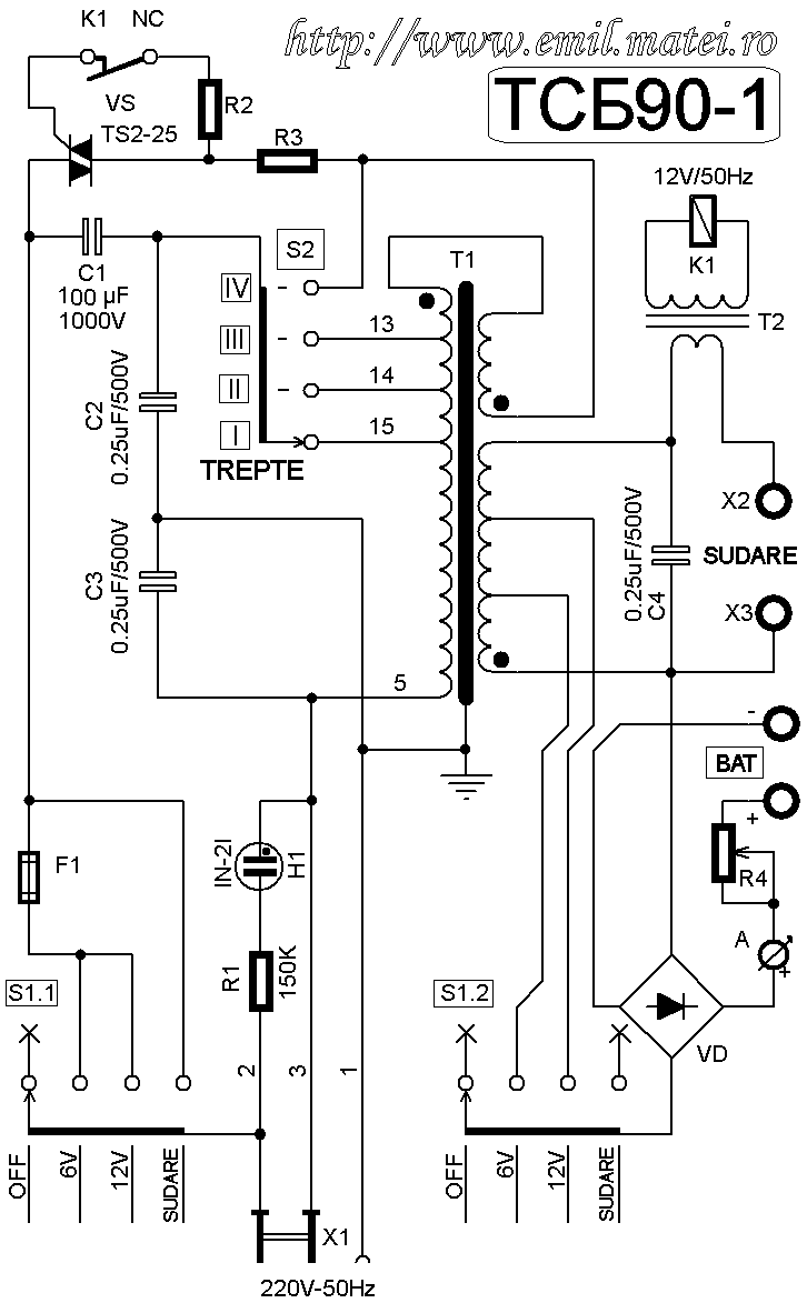 Schema electrica transformator de sudare cu incarcator TSB90-1, tip TDZ-901U3 Schema electrica transformator de sudare cu incarcator TSB90-1, tip TDZ-901U3