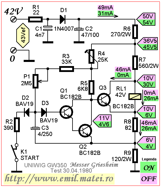 Schema temporizator la actionare 42V 10s