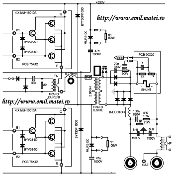 Schema invertor de sudare - etaj de putere cu tranzistoare bipolare