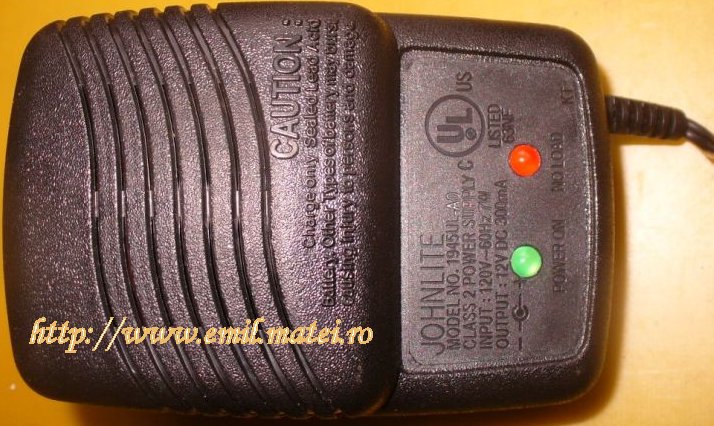 Incarcator pentru acumulator cu gel, pentru lanterna (12V-300mA)