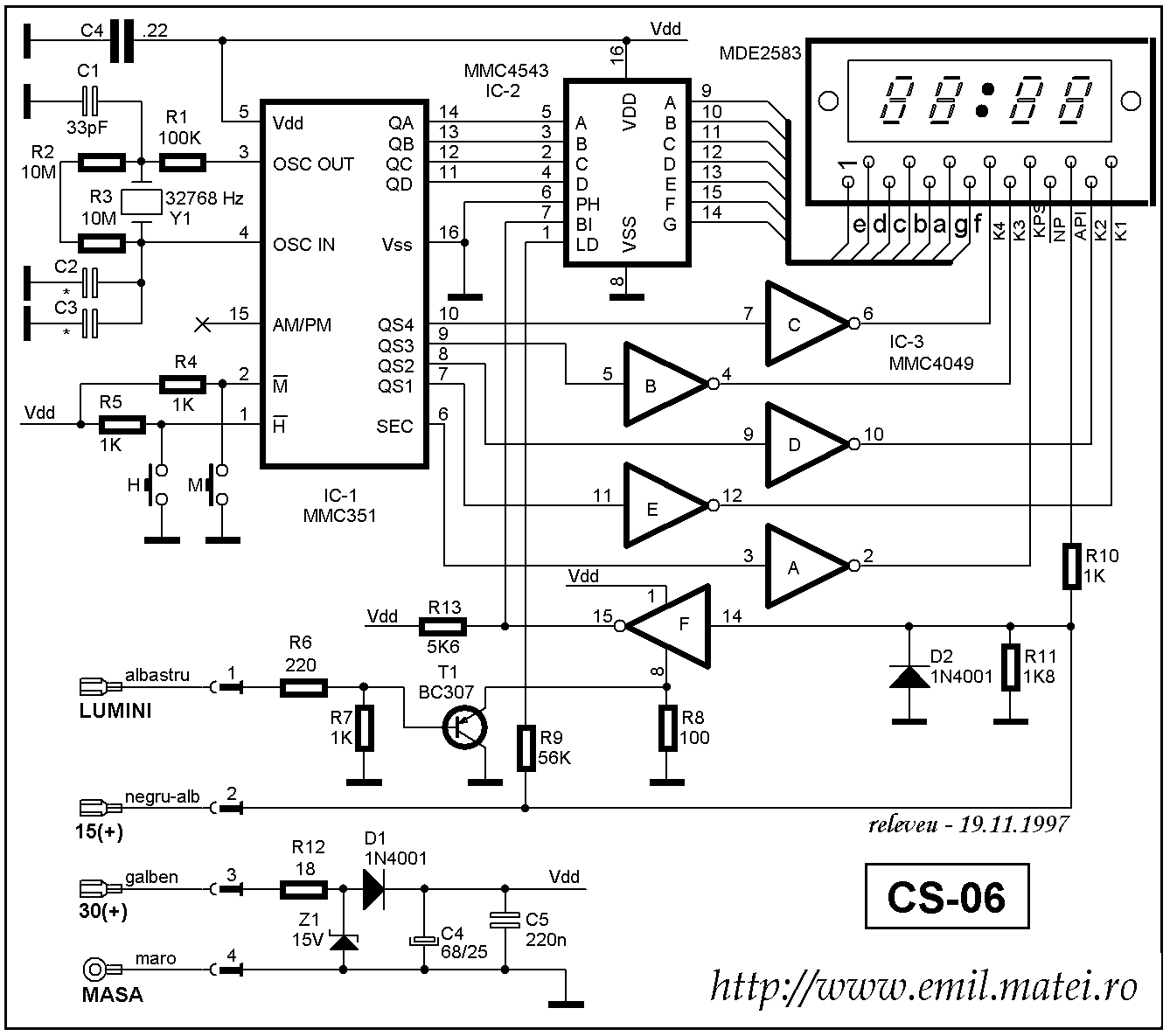Schema electrica ceas electronic auto CS-06