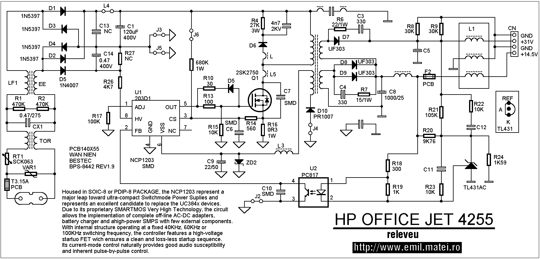 Sursa in comutatie HP Office Jet 4255