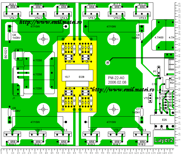 PCB (Layer2) invertor de sudare - topologie punte - etaje de putere cu MOSFET