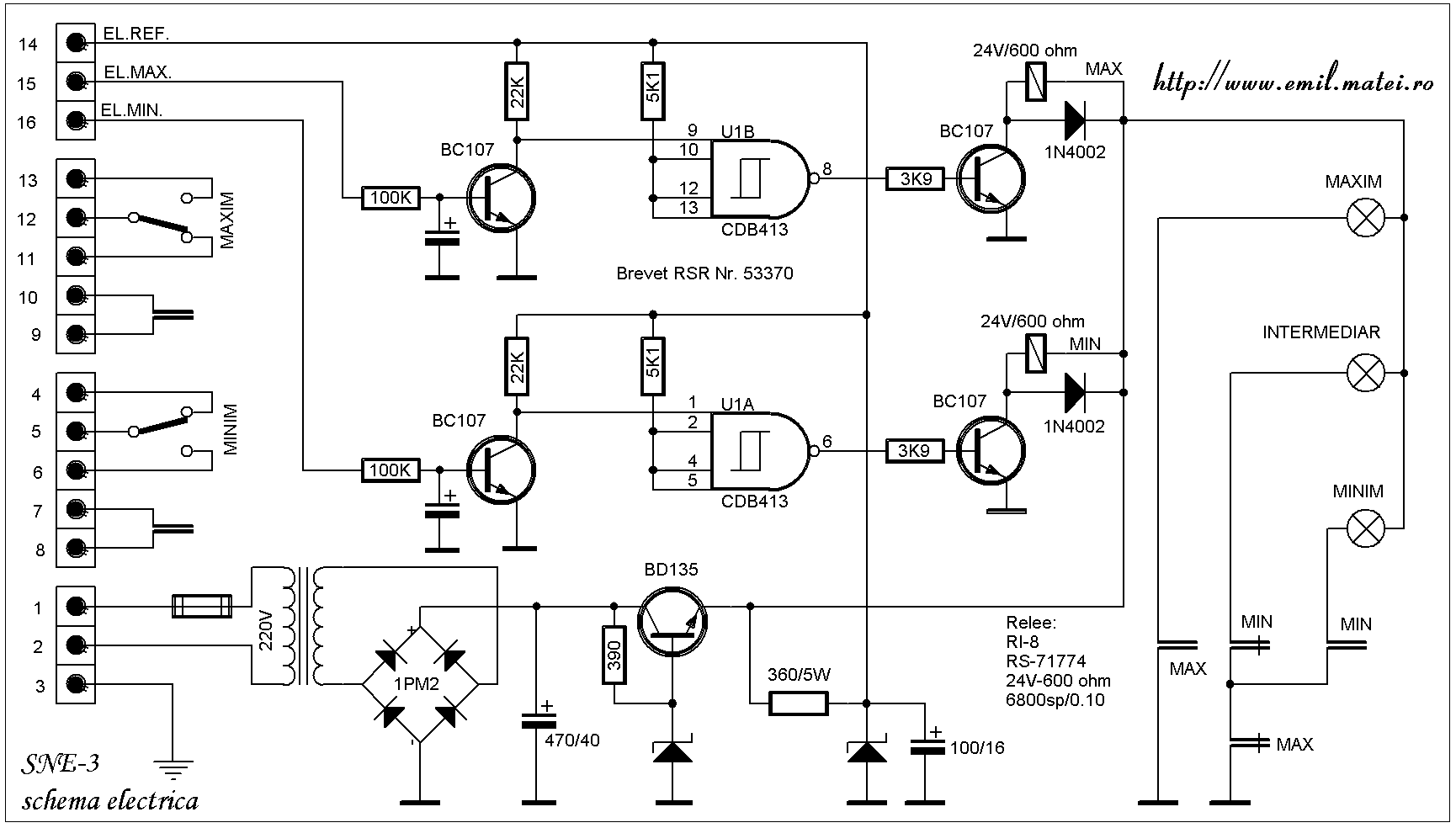 Semnalizator de nivel SNE3 - Schema de principiu