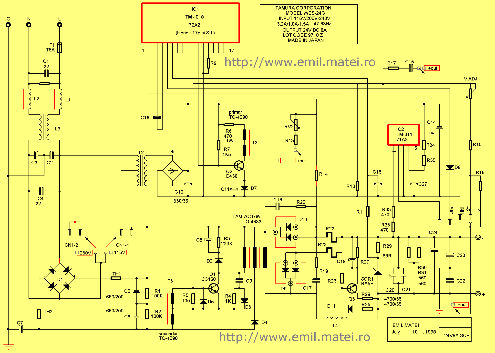 Schema electrica sursa in comutatie Tamura 24V-8A