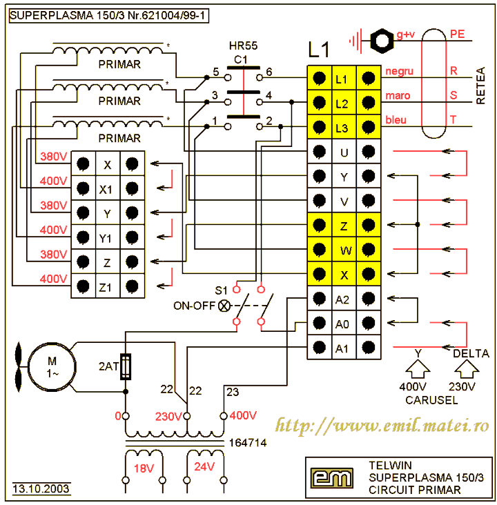 Instalatie de taiere cu plasma tip Telwin Superplasma 150/3 - Circuite primar