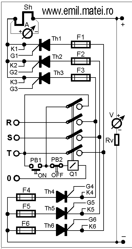 Redresor trifazat complet comandat cu tiristoare - Schema electrica a partii de forta