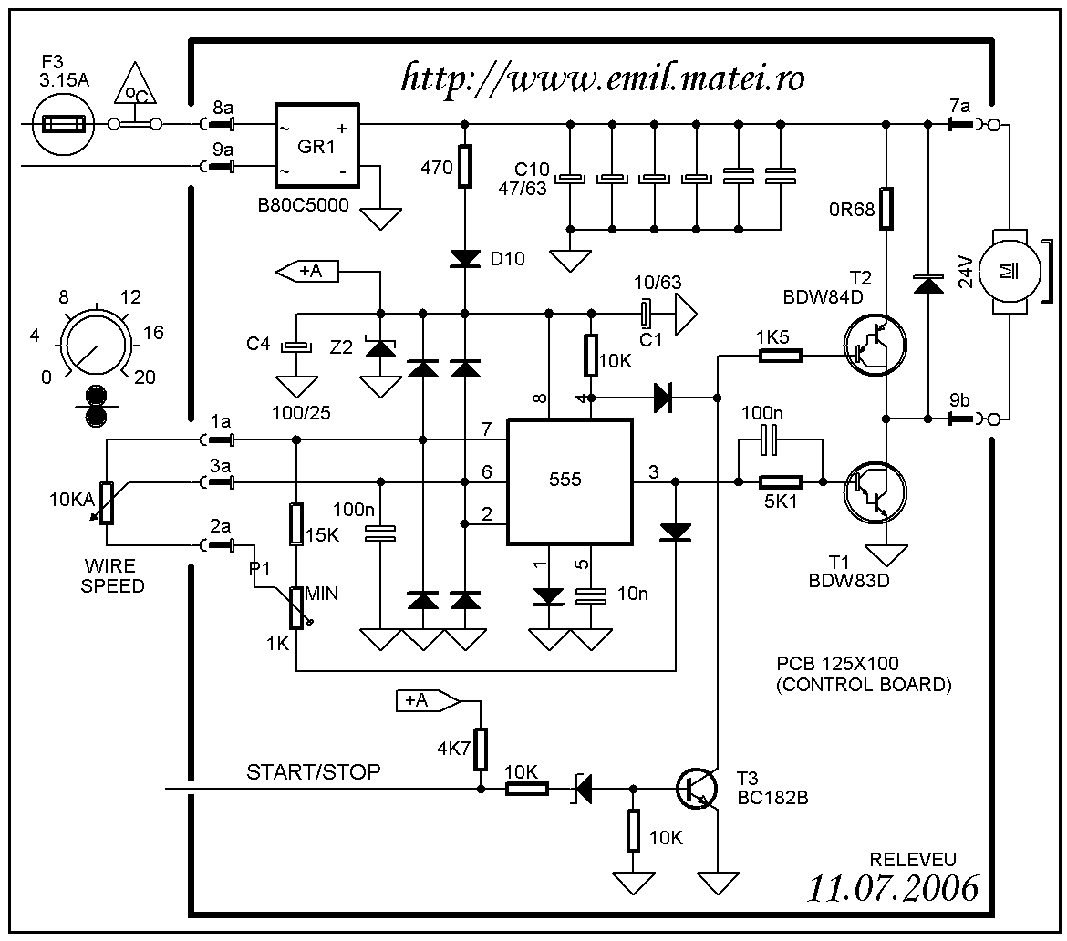 Variator de turatie pentru motorul de antrenare a sarmei in instalatie de sudare MIG-MAG