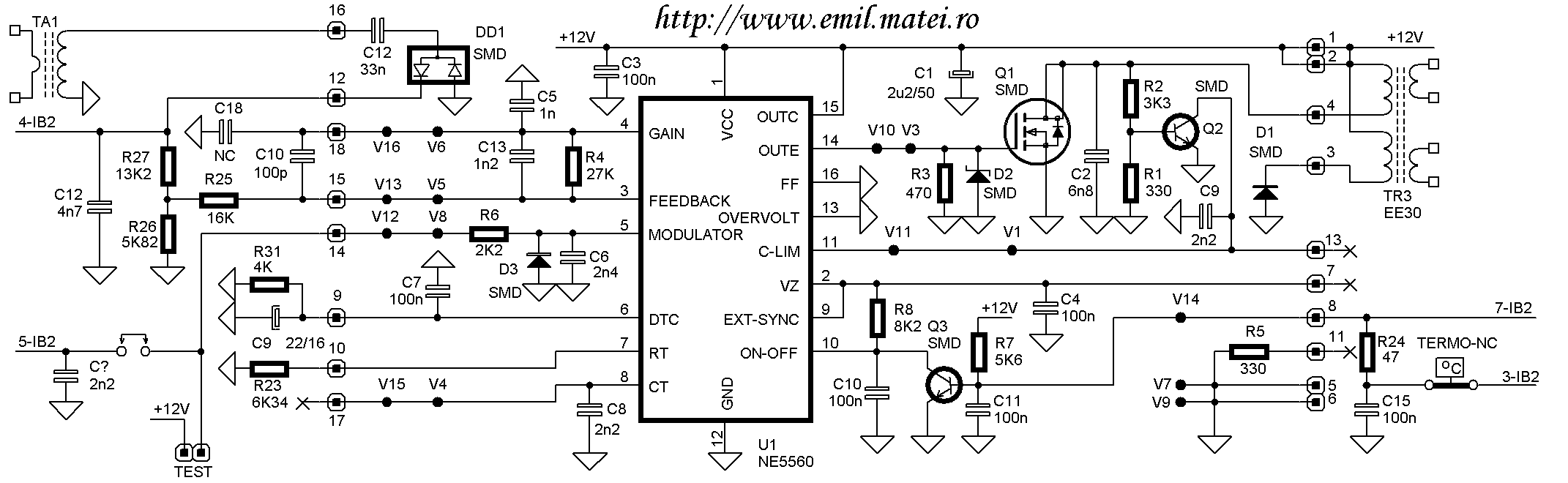 Schema de comanda invertor de sudare, cu NE5560